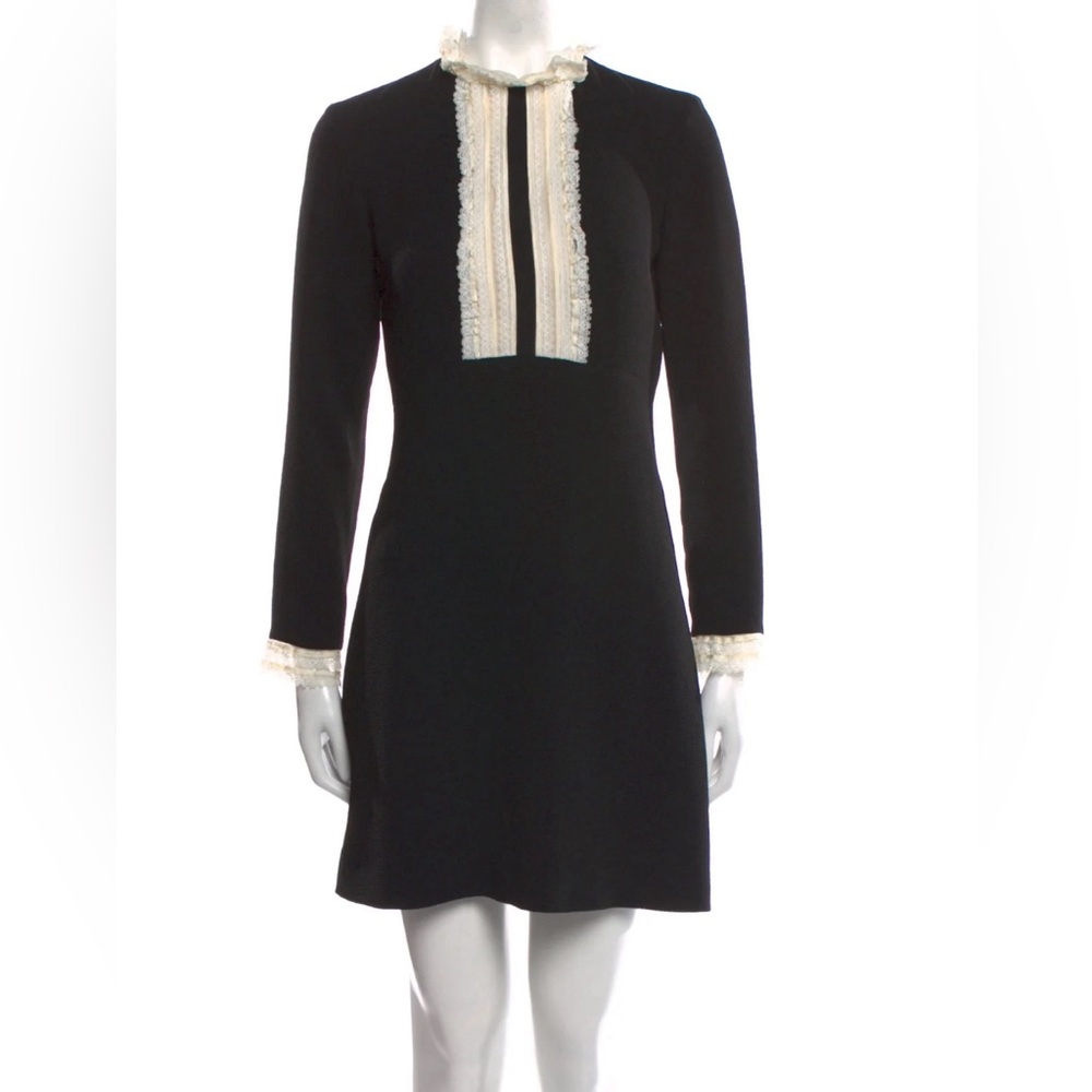Sandro black crepe lace trimmed mini dress